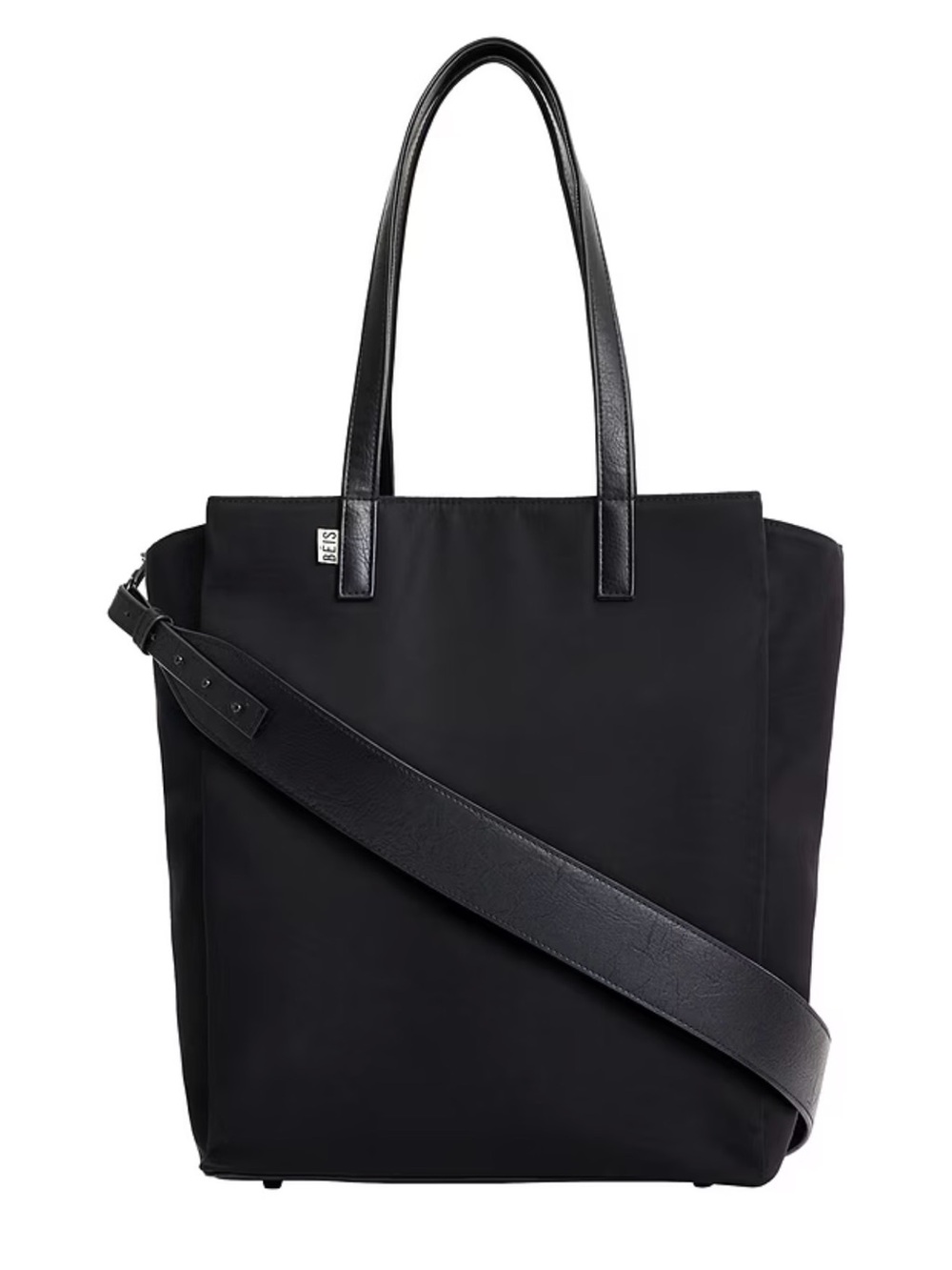 BEIS Black Nylon Tote with Leather Handle and Strap